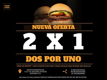 Carteles para Ofertas 2x1 editables
