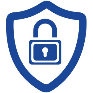 blue icon of a lock inside a shield