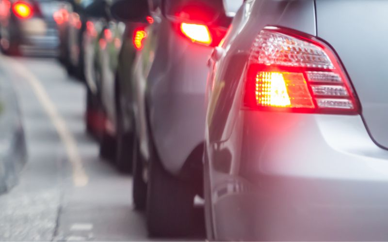 line of driver's side break lights on vehicles