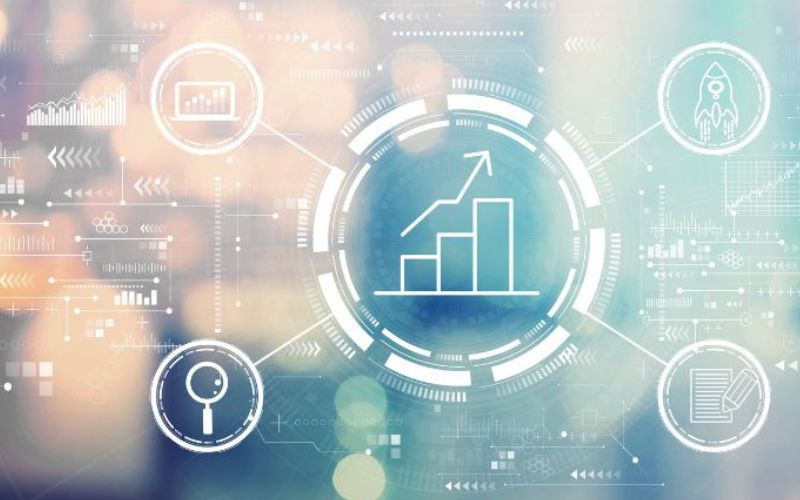 several analytics icons over a blurred background