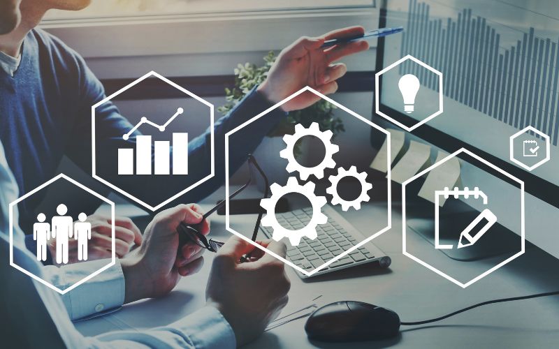 person pointing at icon