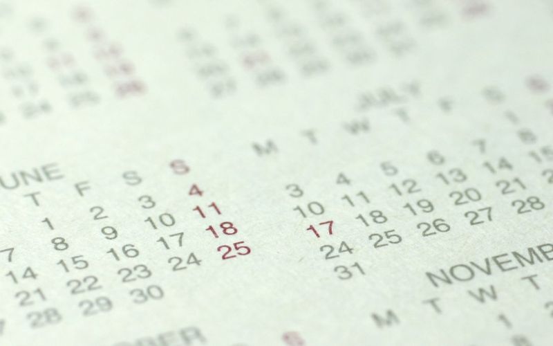 close up of a white calendar