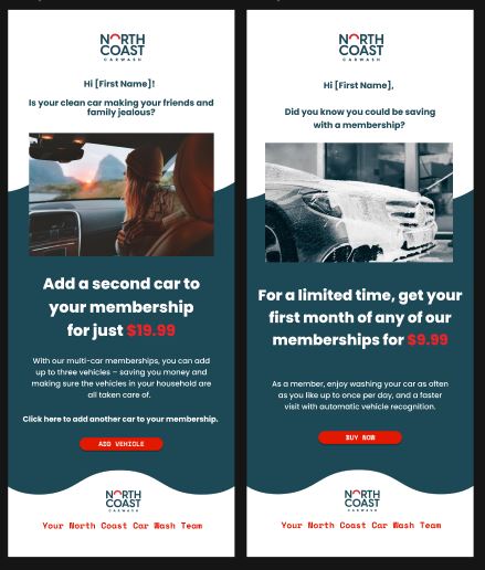 screenshot of emails to car wash customers