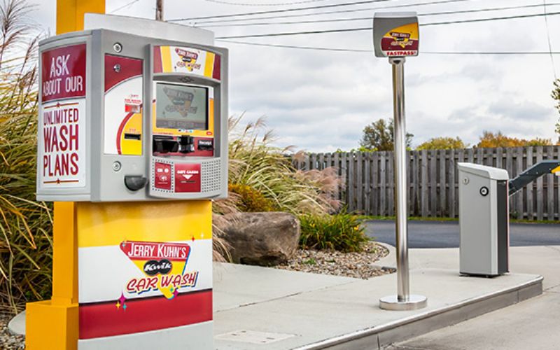 pay station, rfid reader and gate at a car wash