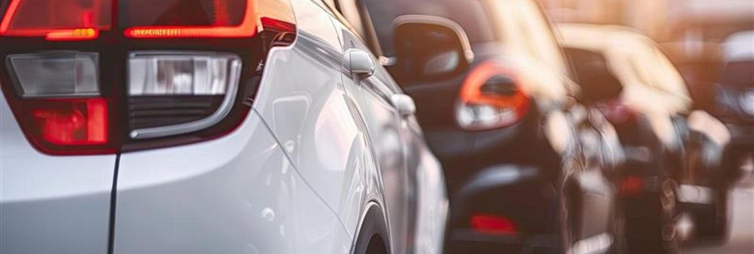 line of cars with closeup on the back of the nearest  car