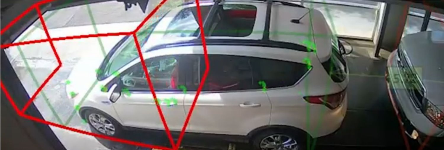 vehicle exiting a car wash with the nopileups virtual red box around it