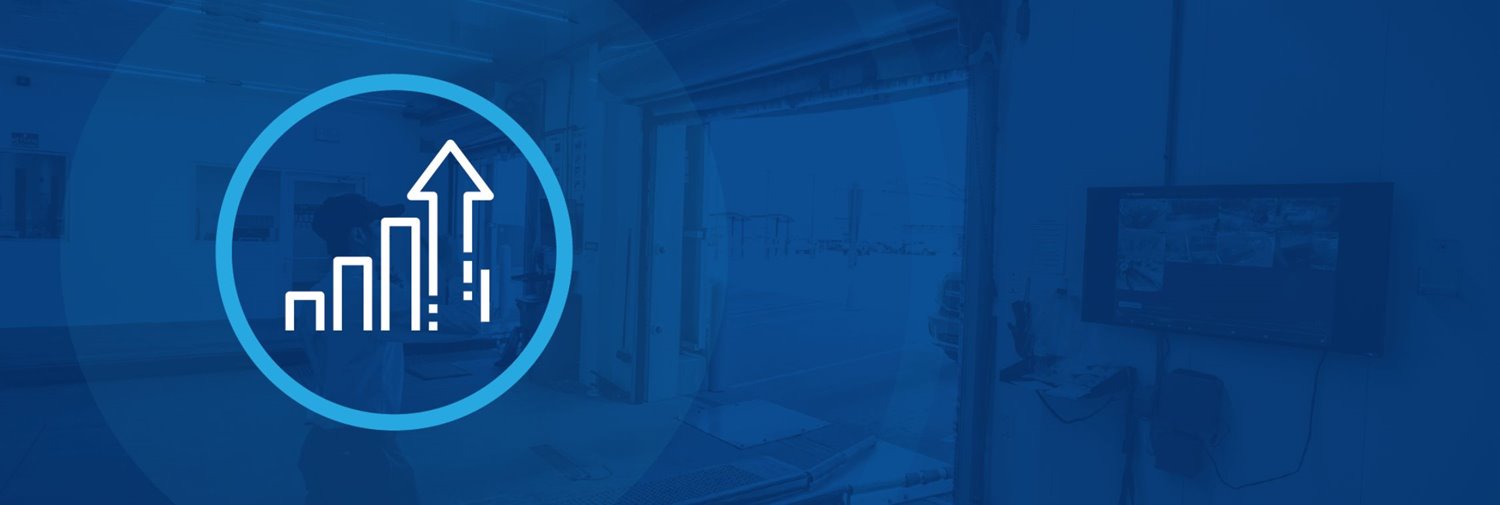 image of car wash attendant guiding car into the tunnel with a blue transparent overlay and an icon of a graph