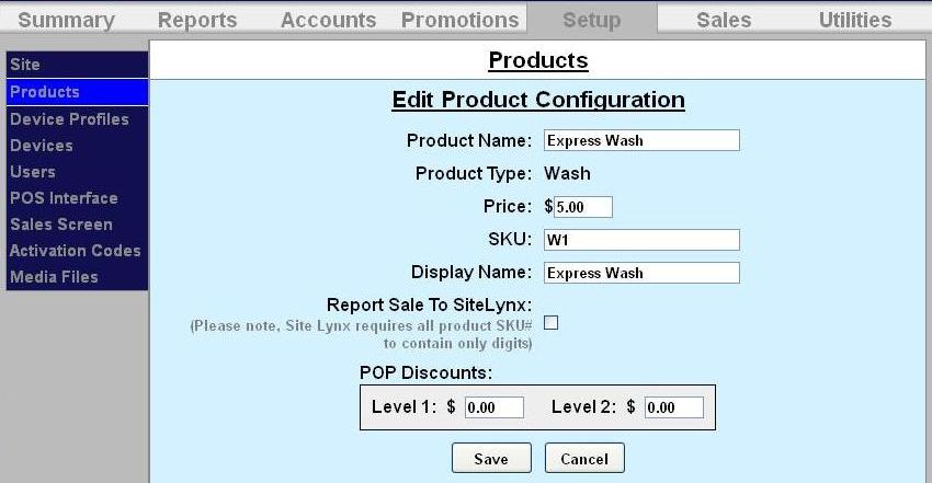 edit product configuration screen in sierra