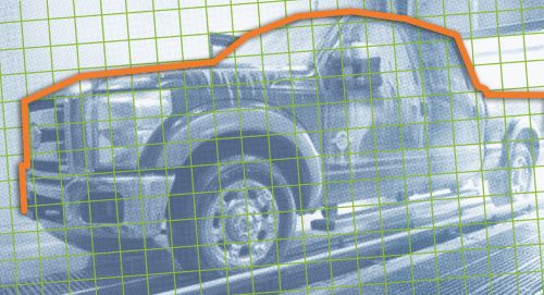 orange outline on top of a pickup truck going through a car wash