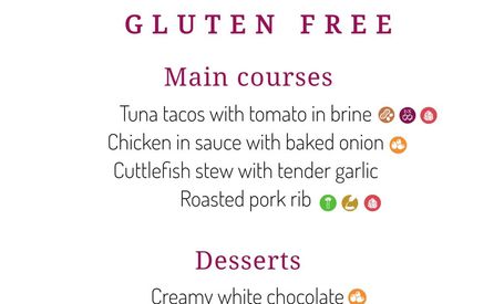 Templates of menus with allergens online editor
