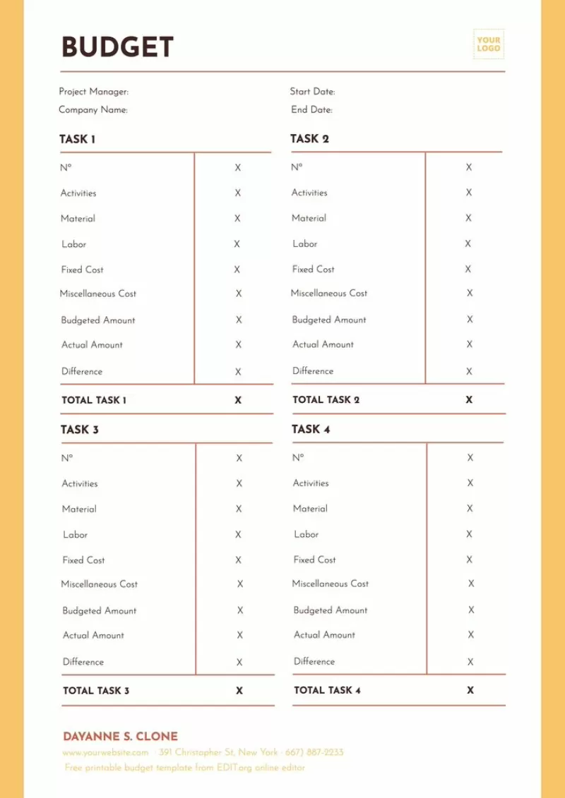 Custom simple monthly budget template