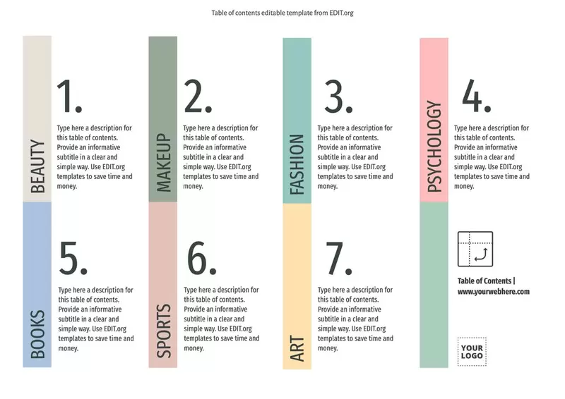 Business report table of contents template