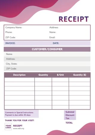 Edit a receipt sample