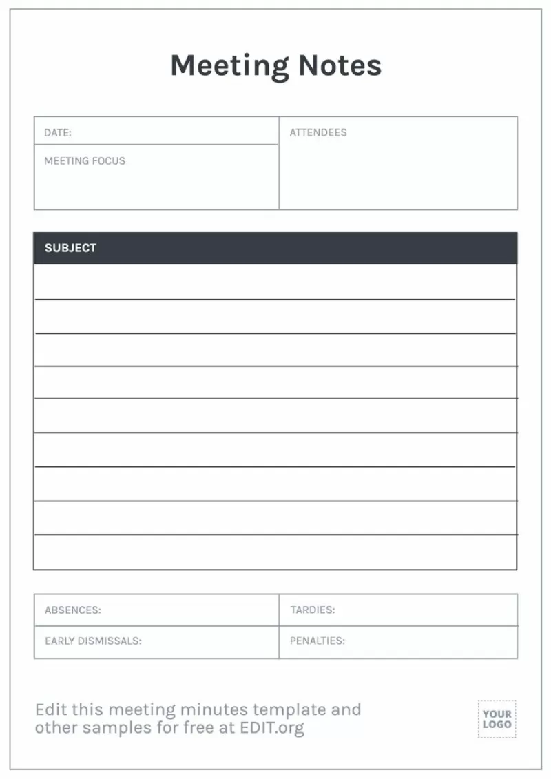 Printable meeting minutes template to customize online for free