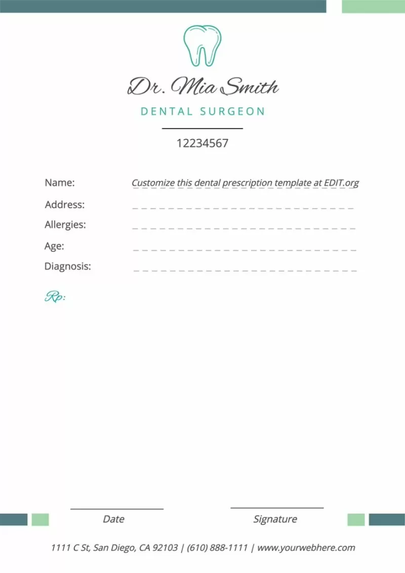 Dentist prescription template free to print