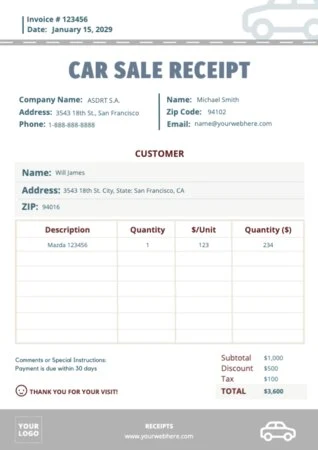 Edit a receipt sample