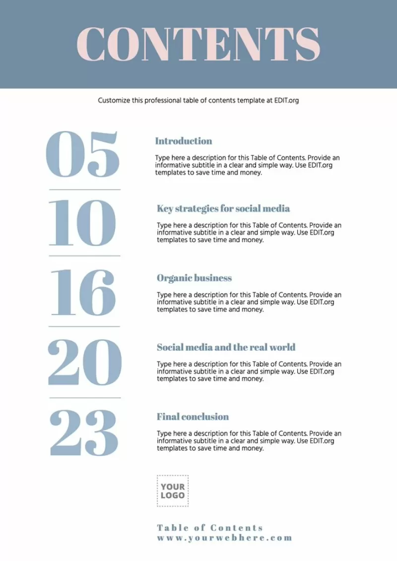 Table of contents template free download