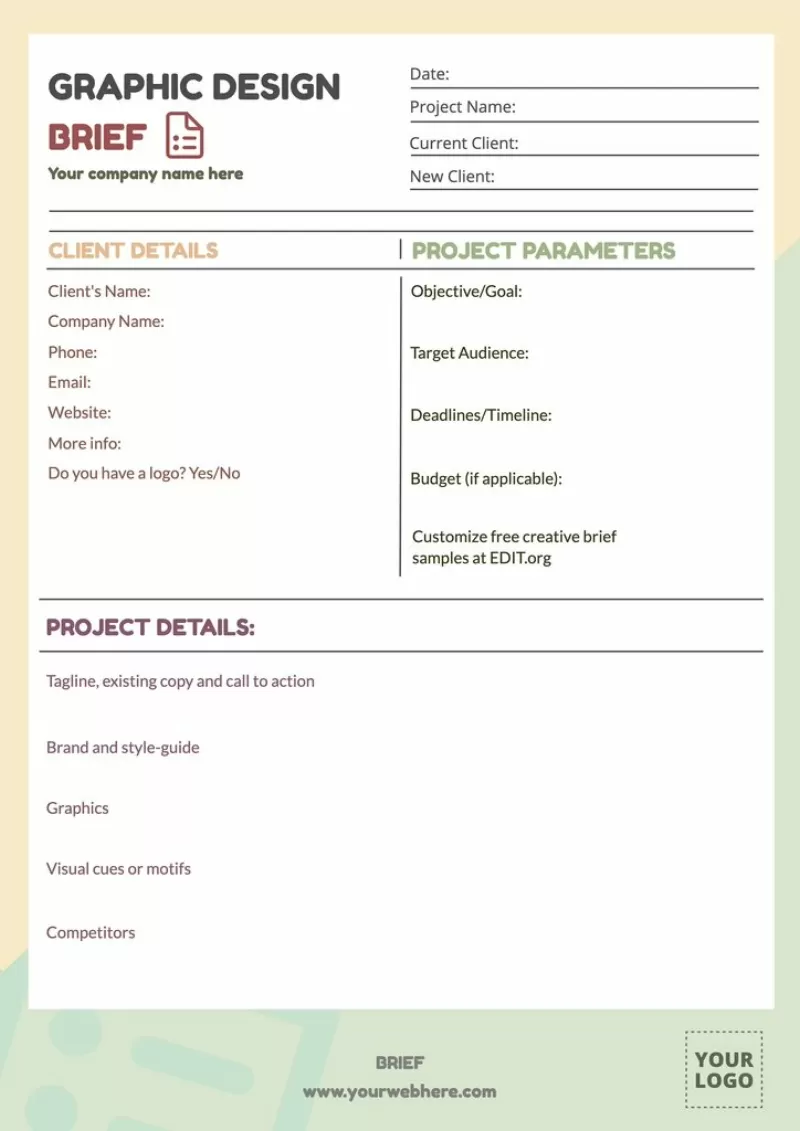 Customizable advertising brief template