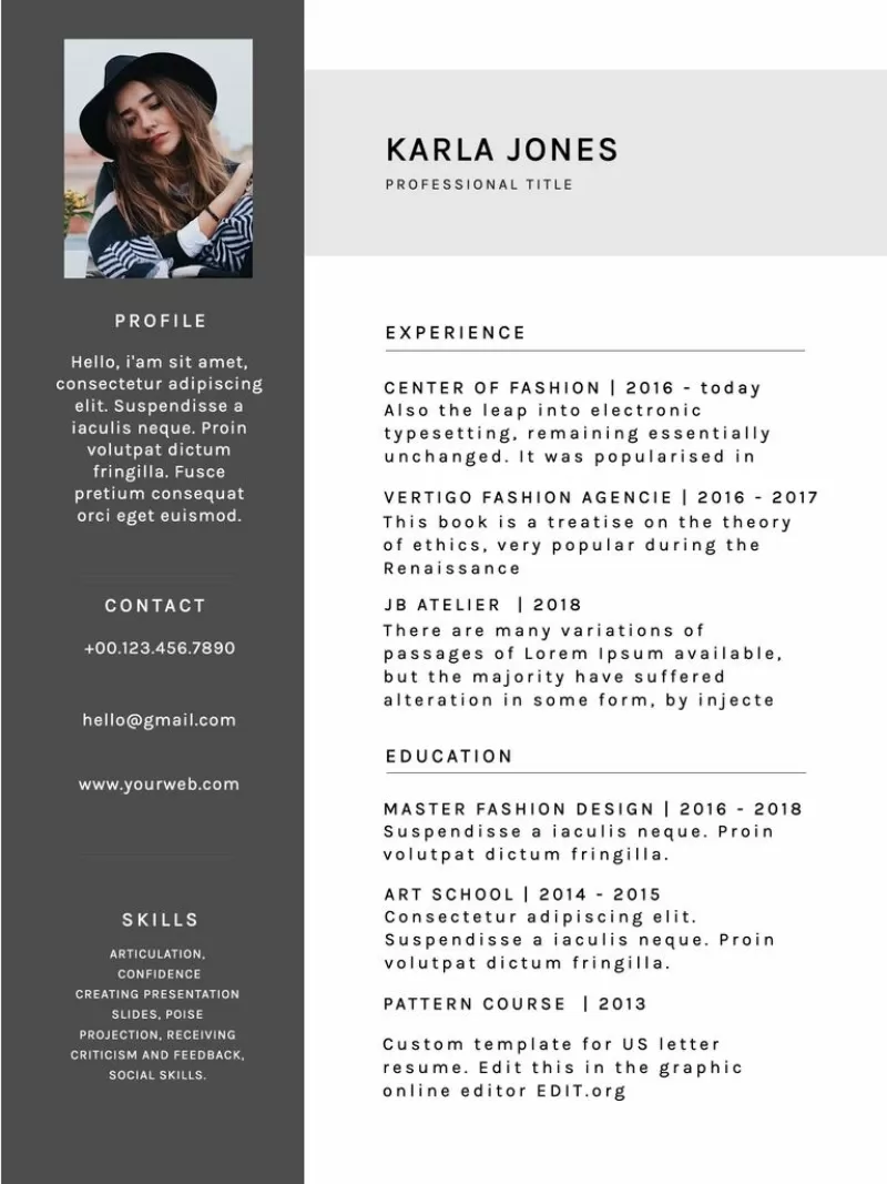 Resume us letter-sized paper template to edit online for free