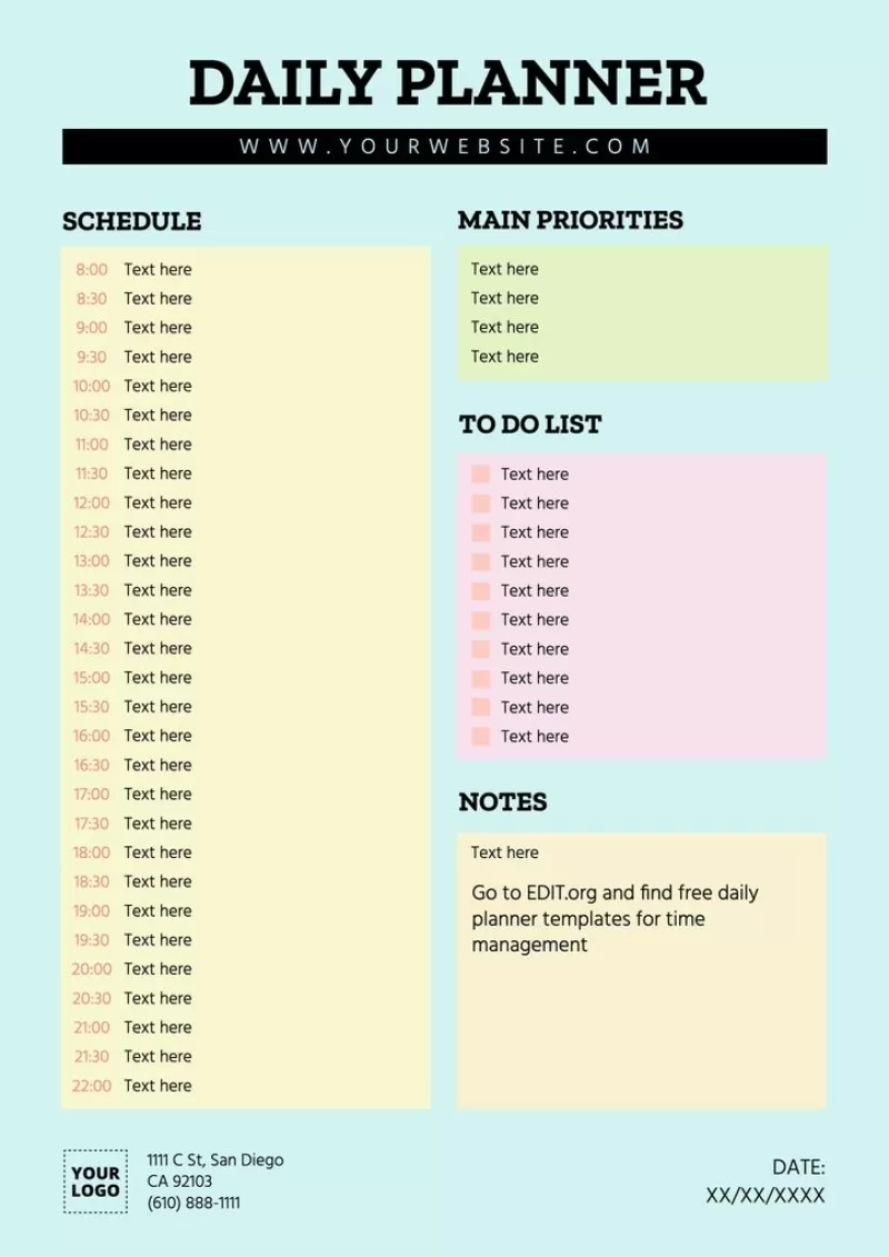 Printable daytimer planner to customize online