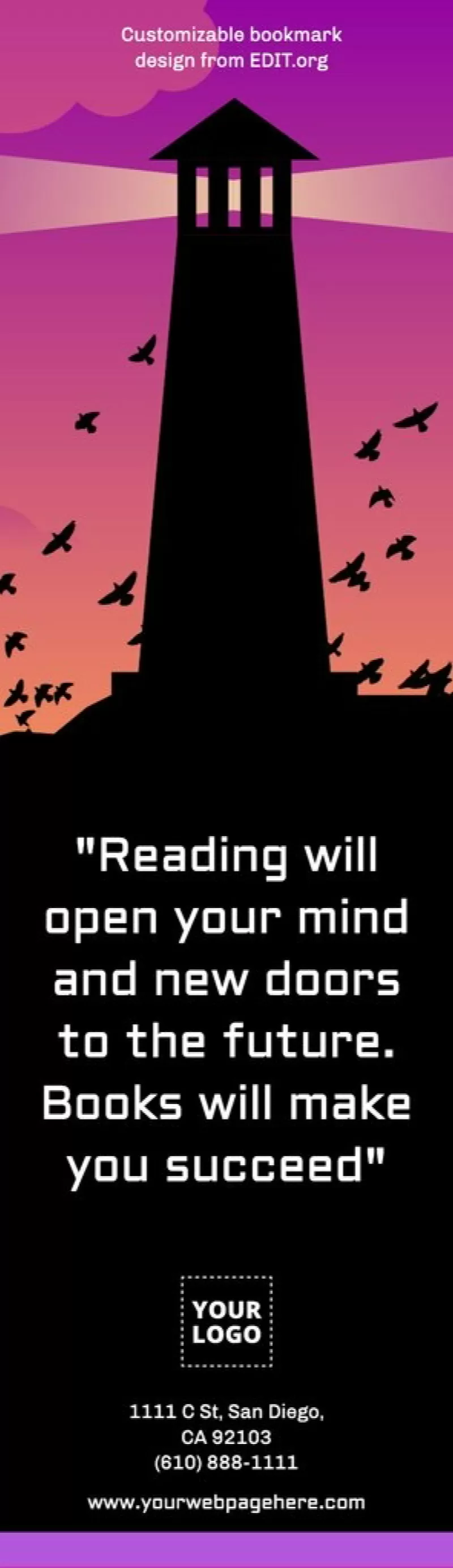 Customizable bookmark with phrases to edit online
