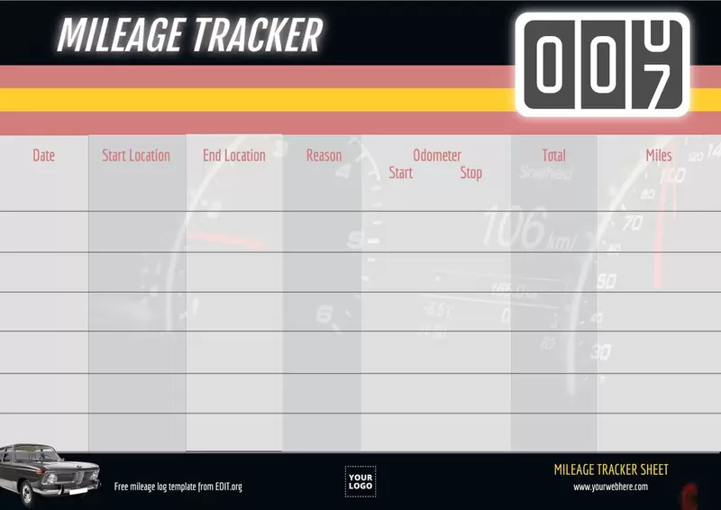 Free printable mileage log template
