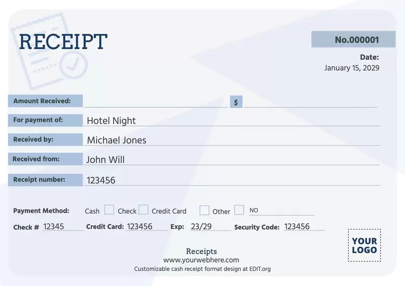 Printable cash receipt sample