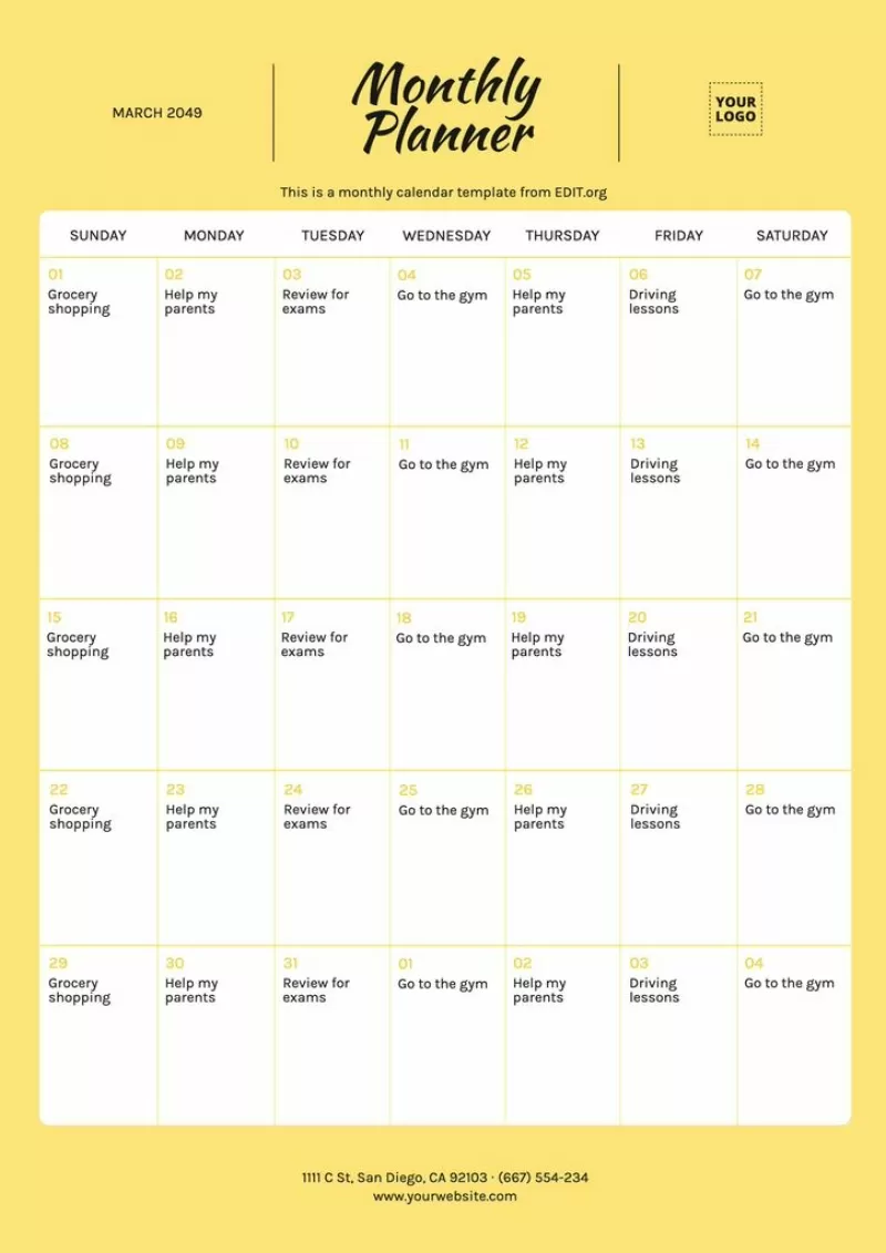 Monthly planner with notes pages to edit and print