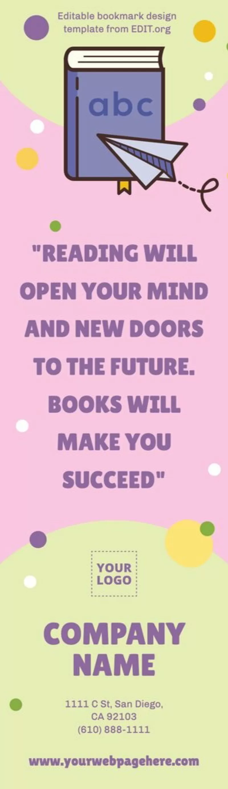 Custom bookmark template for kids