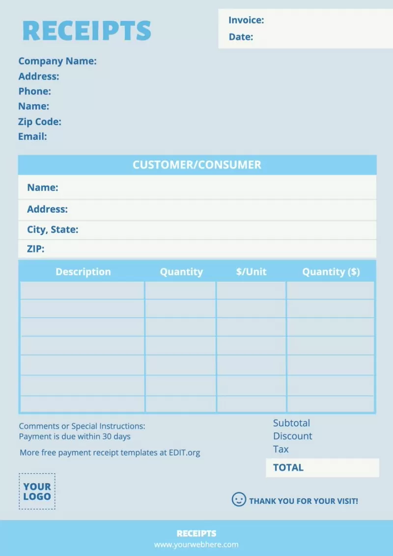 Editable online receipt generator
