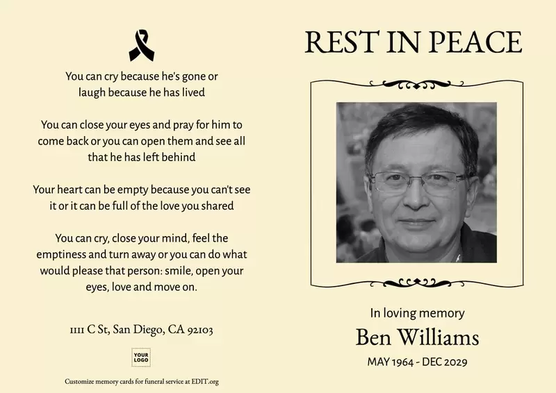 Editable memory cards for funeral service
