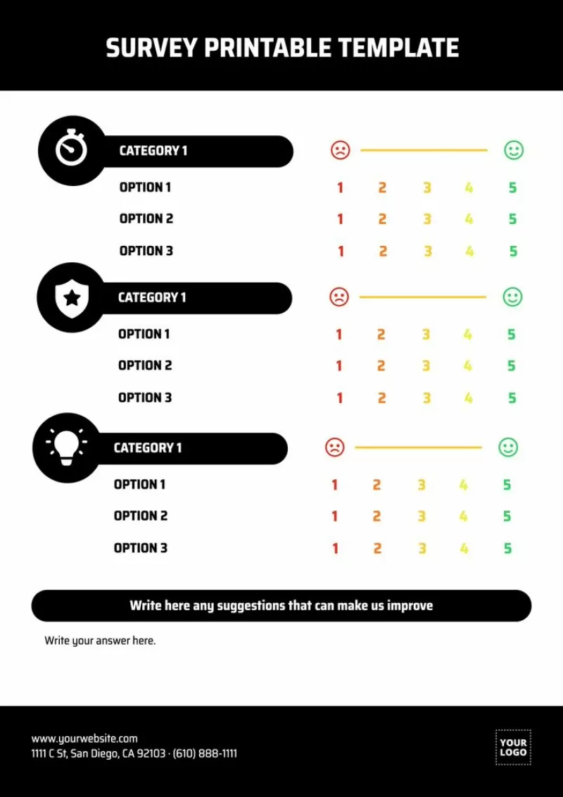 Survey template to print in paper, editable online for free